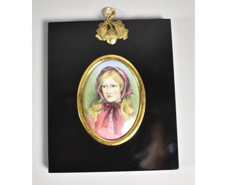 A Modern Print on Porcelain Miniature Portrait of Girl with Bonnet 
