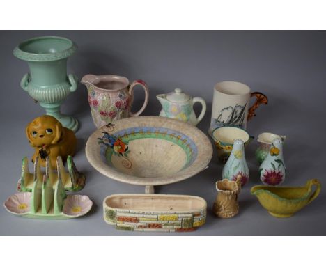 A Collection of Mid 20th Century Ceramics to include Bonzo Dog, Carltonware, Royal Winton Toast Rack, Sylvac Brick Planter, G