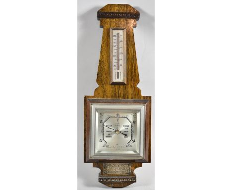 An Art Deco Presentation Wall Barometer with Temperature Scale, "To E Goodwin From Stallington Club", 42cm high 