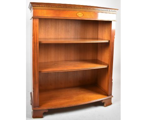 A Reproduction Bow Fronted Three Shelf Open Bookcase with Dentil Cornice, 90.5cm wide 