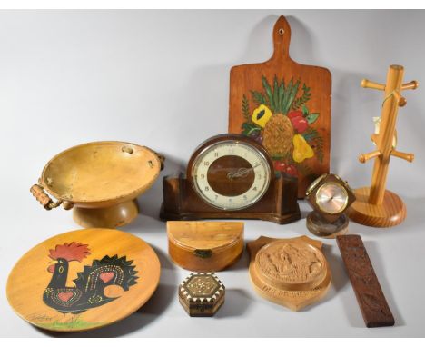 A Collection of Various Treen Items, Weather Cube, Mantle Clock etc 