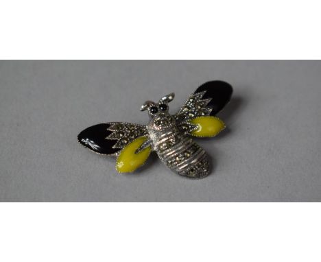 A Silver, Enamel and Marcasite Brooch in the Form of a Bee 