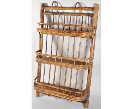 A Vintage Bamboo Three Tier Wall Hanging Shelf Rack, 63cm high 