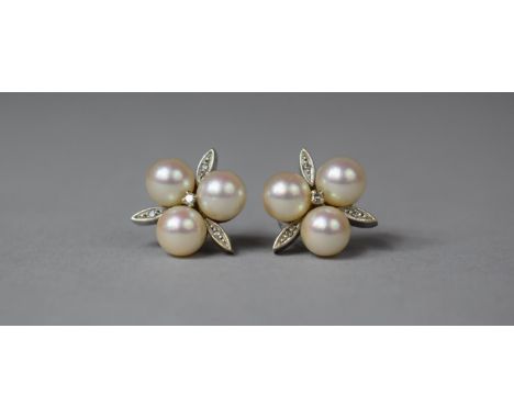 A Pair of 9ct White Gold Pearl and Diamond Earrings 