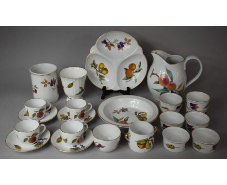 A Collection of Royal Worcester Evesham Pattern Ceramics to Include Coffee Cans and Saucers, Cylindrical Pot, Vase, Water Jug