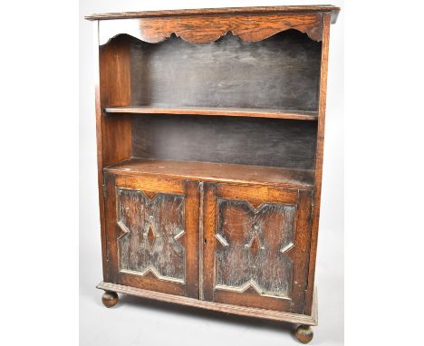 An Oak Two Shelf Open Bookcase with Panelled Door to Cupboard Base, 88cm wide 