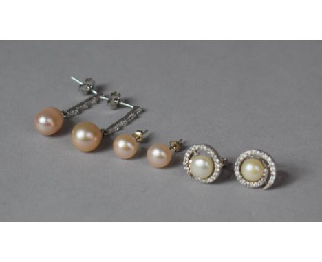 Three Pairs of Pearl Earrings, Two with Jewelled Embellishments 