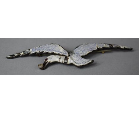 An Early 20th Century Enamelled Brooch in the Form of a Seagull, Decorated in Naturalistic Enamels with Ruby Eye and with Dia