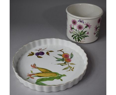 A Royal Worcester Evesham Flan Dish, 35cm Diameter and a Portmeirion Botanic Garden Cylindrical Planter, 21cm Diameter 