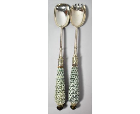 A Pair of Royal Doulton Ceramic Handled and SIlver Plated Salad Servers 