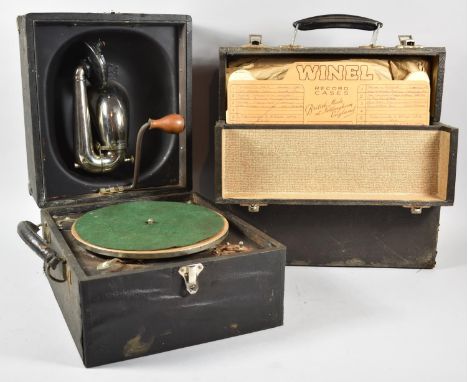 A Vintage Wind-up Gramophone, The Decca Junior, Together with a Cased Collection of 78rpm Records, Record Player Working Orde