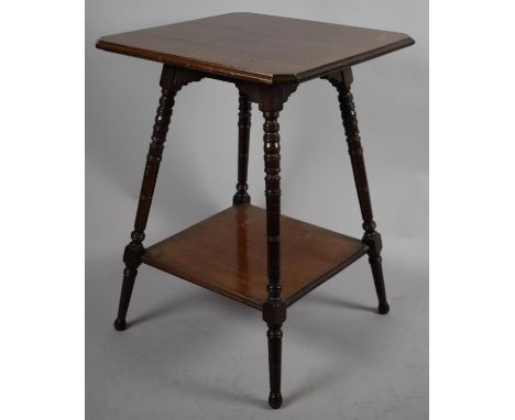 An Edwardian Mahogany Square Top Occasional Table with Stretcher Shelf, 51cm wide 