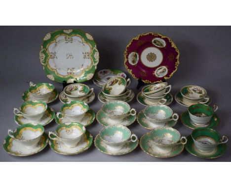 A Collection of 19th Century and Later Ceramics to include Green and Gilt Decorated Tea cups and Saucers, Hand Painted Cabine