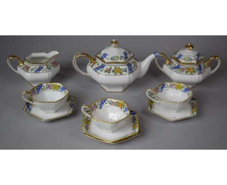 A Part Noritake Teaset Comprising Teapot, Sugar and Cream, Three Cups and Four Saucers 