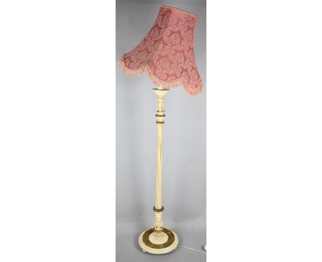 A Mid 20th Century Cream and Gilt Standard Lamp with Shade 