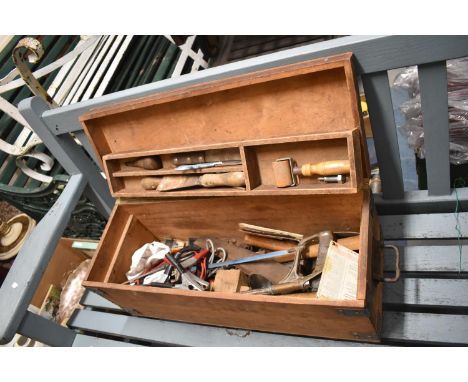 A Wooden Carpenters Toolbox and Contents, 68.5cm wide 
