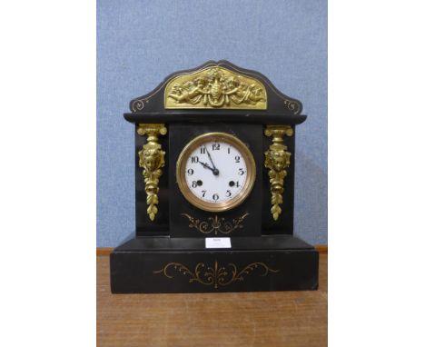 A 19th Century black slate and parcel gilt mantel clock 