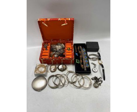A large collection of silver and costume jewellery, together with a cameo brooch and a bar brooch both stamped '15CT', gross 