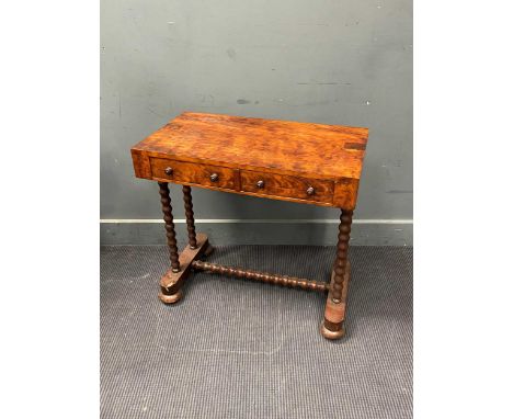 A Victorian walnut two drawer side table on bobbin turned supports, 72 x 74 x 40cm