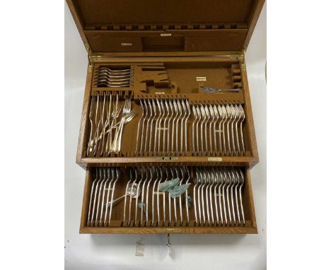 A Mappin and Webb silver plated canteen of flatware together with some silver plated fish eaters and a cream ladle all in a b