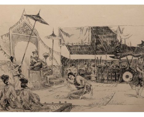 E.G. MacColl (British, 1896-1973) Burmese Musicians and Dancerssigned and inscribed by the artist in penciletching24cm x 30cm