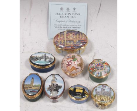 Halcyon Days Enamels - A musical Box depicting Fireworks and Illuminations on the River Thames, after an etching circa 1749, 