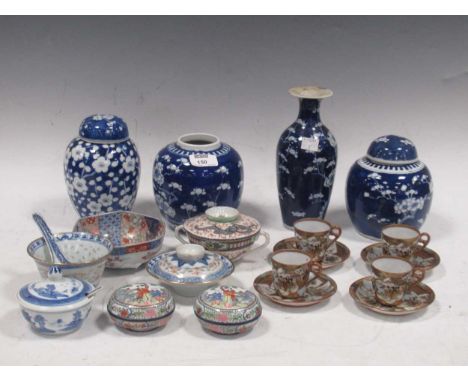 Early 20th century Chinese ceramics,to include three blue and white ginger jars decorated with flowers (two with lids), a blu