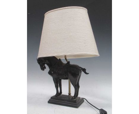 A bronzed horse table lamp on integral plinth base52cm high including shadeProvenance:Property of the late Gabriela Grillo