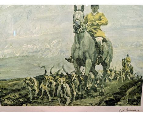 A Group Of Six Horse Related Pictures To include a signed colour print by Sir Alfred Munnings, 37cm x 43.5cm; two colour lith