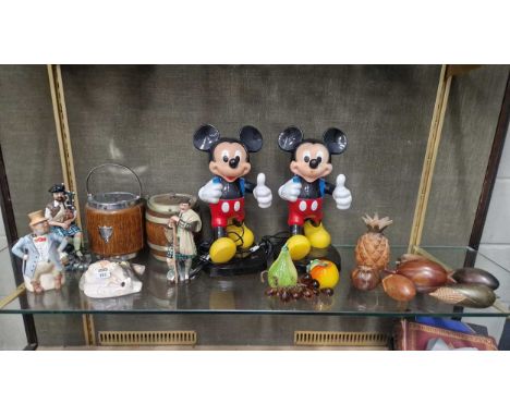 Two Doulton figures; a collection of glass and carved wood fruit; two Mickey Mouse telephones (one lacking receiver); a ceram