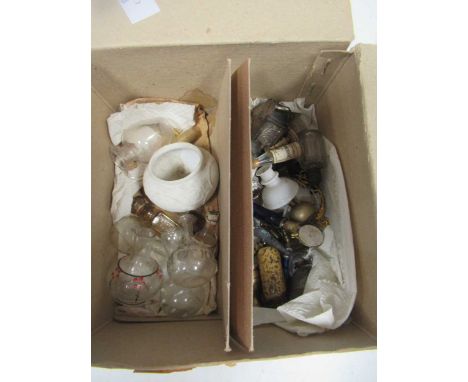 A collection of dolls house items, to include a tea service, oil lamp, brass candlesticks etc.please see further images of th