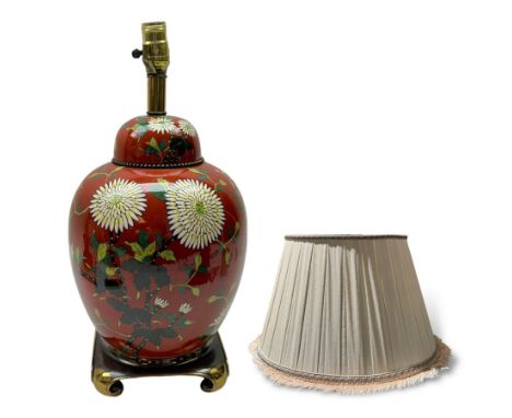 Carl Falkenstein table lamp, of baluster form decorated with floral sprigs on a red ground, H50cm