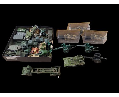 Collection of diecast military vehicles, including Dinky, Matchbox and Solido examples, mostly unboxed tanks