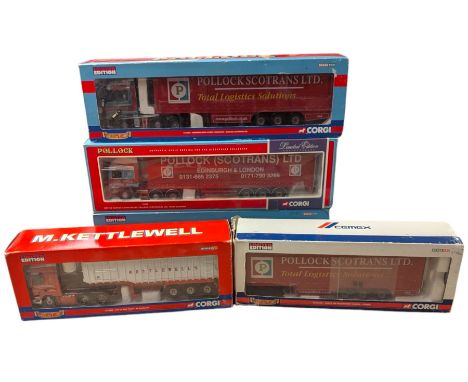 Five Corgi limited edition 1:50 scale lorries, comprising CC13608 M.Kettlewell DAF CF Bulk Tipper, C13518 Volvo FM Feldbinder