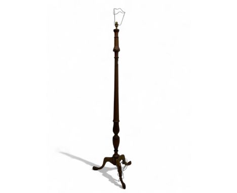 Mahogany tripod standard lamp, with shade