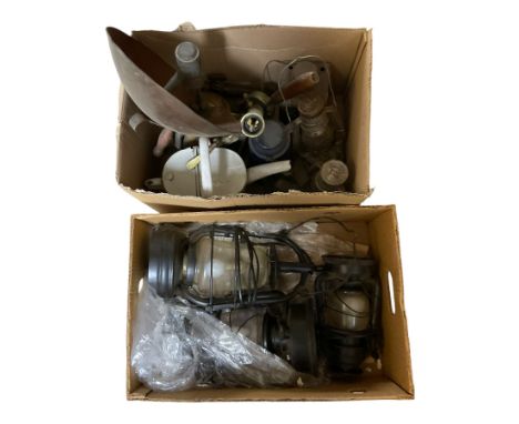 British Coal Mining lamp, together with converted lamps, watering can etc 