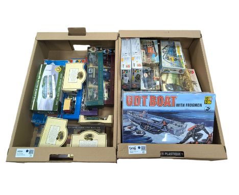 Eleven Airfix and Revel model kits, including two UDT Boat with Frogmen, '00' scale Biggin Hill, German Armoured Car, etc and