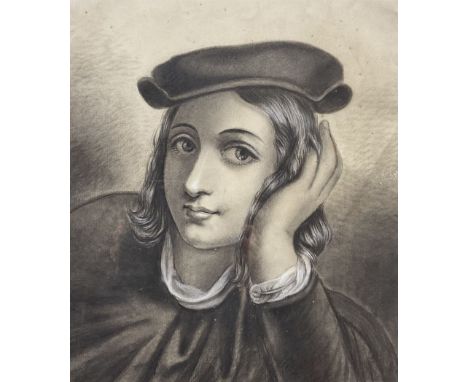 English School (19th Century): Pensive Young Girl, charcoal sketch on paper unsigned 33cm x 29cm