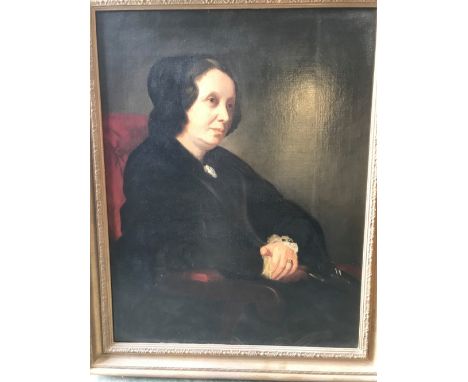 English School 19th Century, Portrait of a seated lady with hands clasped, oil on canvas  