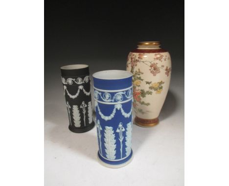 Poole pottery bowl, Satsuma vases, Wedgwood spill vases etc  