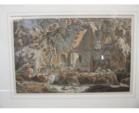 Edward Dodwell (British, 1767–1832), The Kastalian spring in Delphi, aquatint in colours, 25.5 x 39.5 cm (plate), trimmed. Li