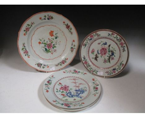 A large Chinese export late 18th century plate and three similar plates (4)  