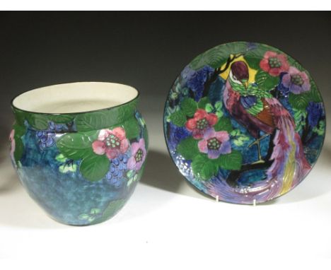 Thomas Forester &amp; Sons, jardinere and plate, decorated with fanciful birds by R. Dean  