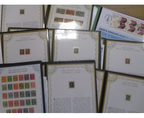 Westminster Collection Stamps, 18 albums, each with one stamp with certificate to inc. the Victorian five shillings red stamp