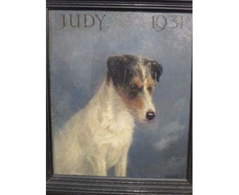 C Foster (British, 20th century) 'Judy', a Portrait of a Terrier, titled, signed and dated '1931', oil on board, 31 x 26cm  