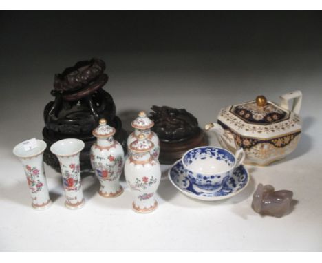 A Spode 19th century teapot, a pair of Sampson porcelain vases and other china  