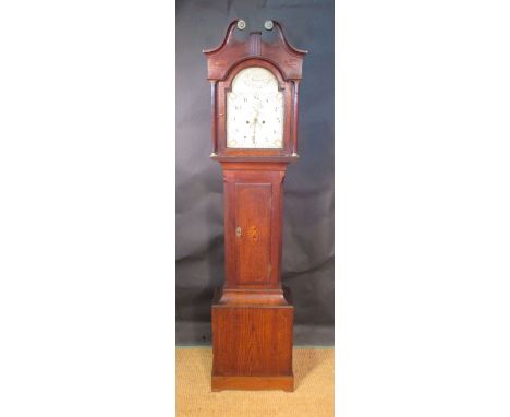 An early 19th century oak longcase clock with 8-day movement, signed A Hunt, Great Yarmouth, striking on a bell, the door inl