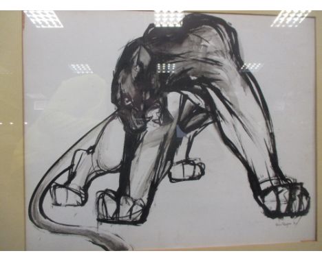R Ruijem? , study of a Lion, pen and ink, signed and dated '57, 46cm x 57cm  