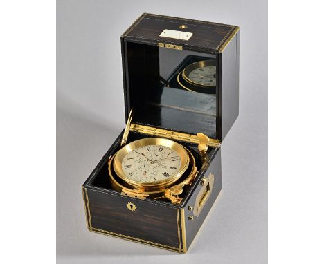 A Fine brass-mounted calamander eight-day marine chronometer with Poole's auxillary compensation  Probably by Victor Kullberg