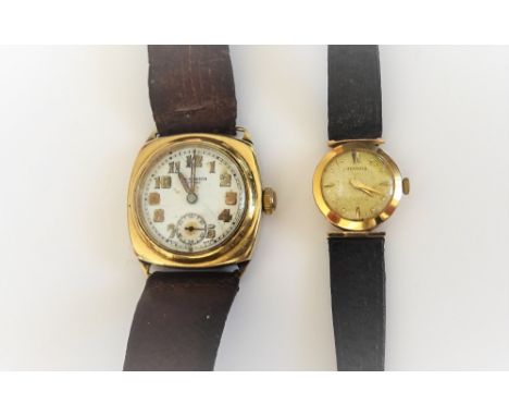 A J.W Benson, London 9ct gold, cushion shape cased gentleman's wristwatch, the signed enamelled dial with Arabic numerals, su
